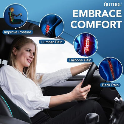 QUTOOL Lumbar Support Pillow for Car, Truck Accessories Travel Essentials, Memory Foam Back Cushion for Driving Seat, Back Pain Relief,Washable Cover, Lower Back Support Fits Most Cars(Black)