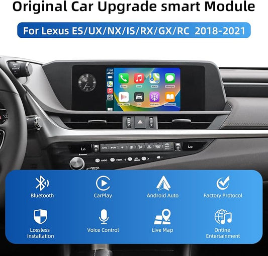 Decoder Adapter Retrofit Kit Compatible with Lexus of 2018-2021 ES/UX/NX/IS/ES300H, 2021-2023 GX460, 2009 RC300, Support Wireless CarPlay Android Auto/Voice Control/Mirror Link/Camera/USB Drive