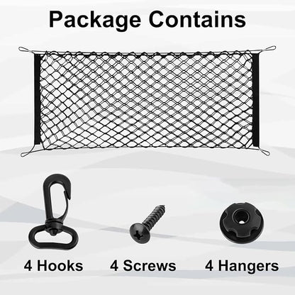 Cargo Net, Premium Dual-Layer Nylon Cargo Net for SUV, Automotive Exterior Accessories, Adjustable Elastic Trunk Net with Hook, Car Accessories for SUV, Truck, Pickup(43.3x15.7 Inch)