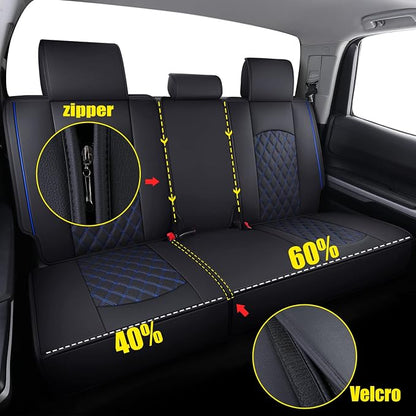 YIERTAI Rear Seat Covers for Tundra SR5 2008 2009 2010 2011 2012 2013 2014 2015 2016 2017 2018 2019 2020 2021 2022 2023 2024 2025 2026 Compatible with Split Bench 40/60(1 Rear Seat Cover/Black-Blue)
