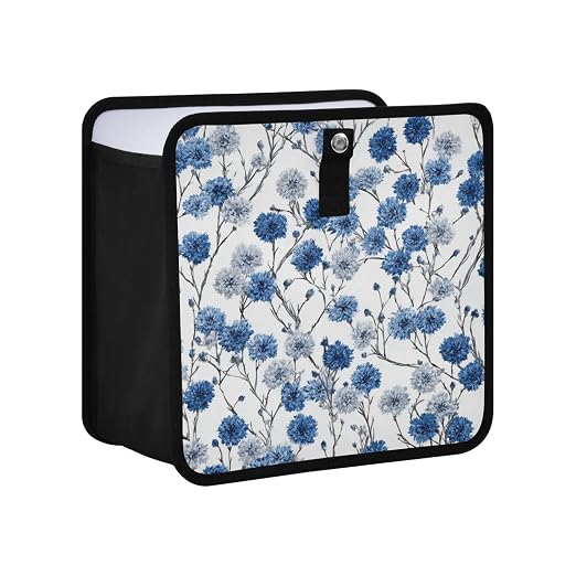 Car Trash Can Organizer Bin with Adjustable Strap for Back Front Seat Console Waterproof Leakproof Collapsible Portable 11 Inch Chinese Style Cornflower