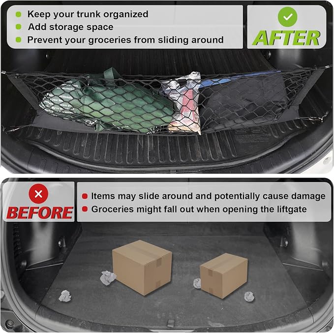 Muslogy Trunk Cargo Net Compatible with Toyota RAV4 2013-2018 Accessories, SUV Sedan Cargo Organizer Storage Net with Heavy Duty Carabiners