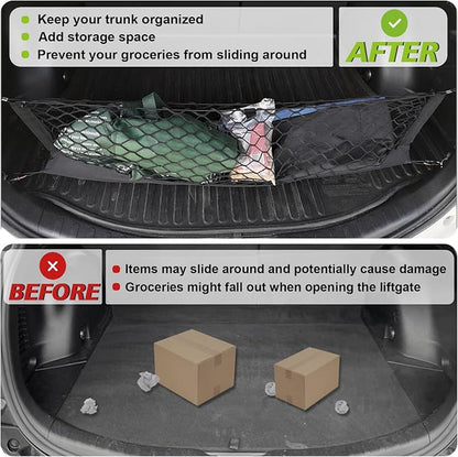 Muslogy Trunk Cargo Net Compatible with Toyota RAV4 2013-2018 Accessories, SUV Sedan Cargo Organizer Storage Net with Heavy Duty Carabiners