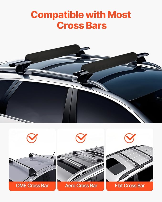 VEVOR Soft Roof Rack Pads, 28" Universal Car Roof Rack Pads for Various Crossbars, 88LBS Load Capacity Luggage Kayak Carrier with 2 Tie Down Straps for SUPs Canoes Snowboards Paddle Boards