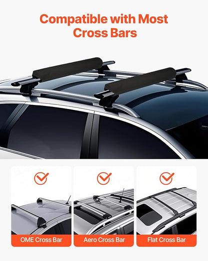 VEVOR Soft Roof Rack Pads, 28" Universal Car Roof Rack Pads for Various Crossbars, 88LBS Load Capacity Luggage Kayak Carrier with 2 Tie Down Straps for SUPs Canoes Snowboards Paddle Boards