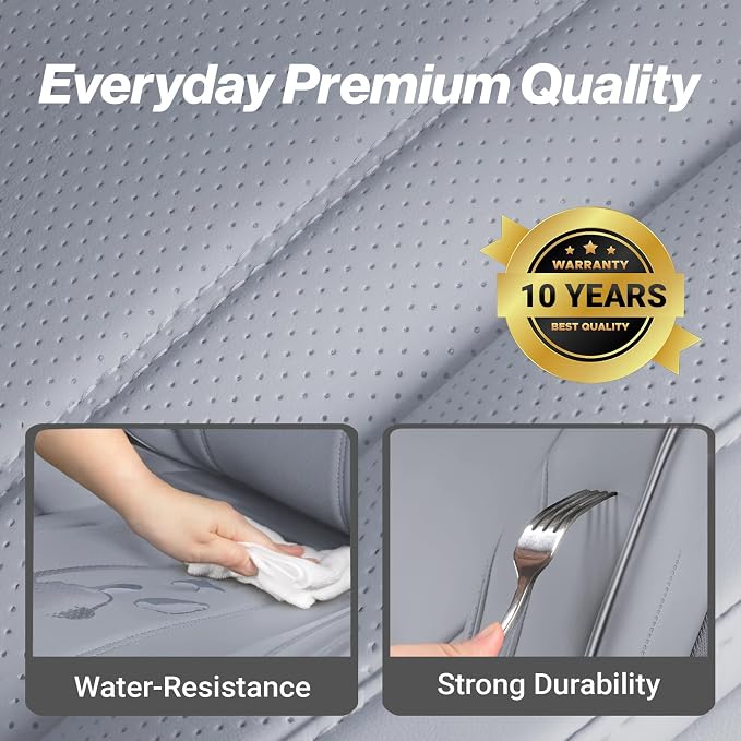 Coverland Custom Truck Car Seat Covers Full Set for [2004-2008 F150 SuperCrew Cab] - Protector Car Seat Cover Water Resistant Leather Memory Form Back Support Seat Cushion [Full Set-Gray]