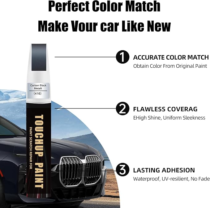 Carbon Black Metallic(416) Car Paint Touch Up Pen Compatible with BMW, 2-In-1 Color Accurate Touch Up Car Scratch Repair Paint Match BMW Series Automotive Scratch Remover for Nicks & Chips Repair