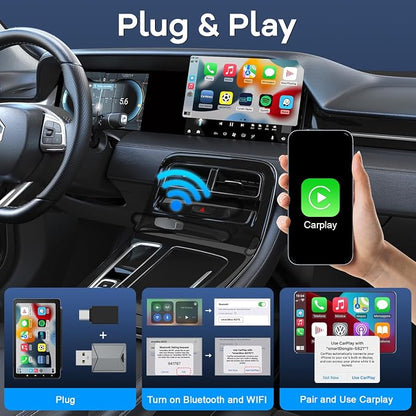 Wireless CarPlay Adapter, Mini Size Apple Carplay Wireless Adapter Plug and Play for Cars with Built-in CarPlay and iOS 10+