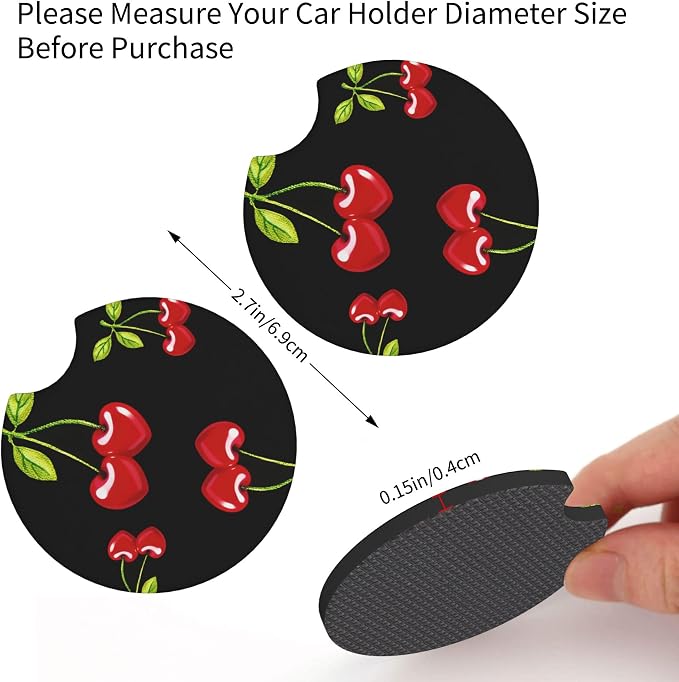 Cherry Hearts Red Steering Wheel Cover + 2 Pc Cherry Hearts Car Coasters | Breathable Universal for 14-15 Inch Car Anti-Slip for Men Women