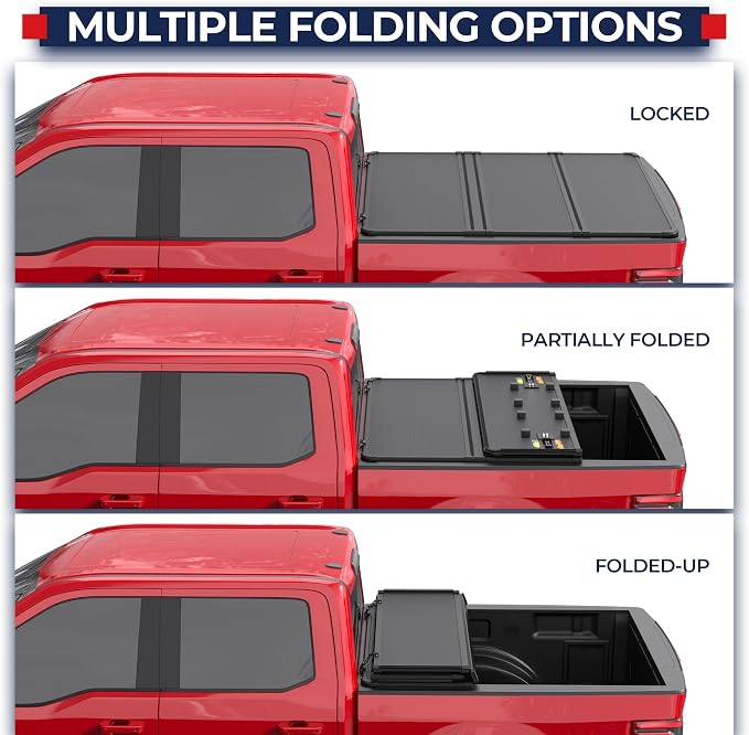 MOSTPLUS 5.5FT Fiberglass Tri Fold Hard Truck Bed Tonneau Cover Compatible with 2015-2025 2026 Ford F150 F-150 Long Bed On Top (67Inch)