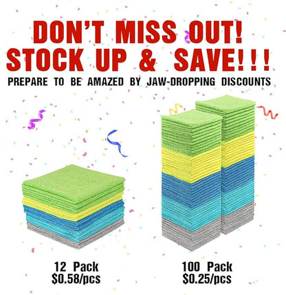 HOMEXCEL Microfiber Cleaning Cloths, 100 Pack Microfiber Towels for Cars, Lint & Scratch-Free Bulk Cleaning Rags for House, Kitchen, Car and Shop, Multicolor Absorbent Cleaning Towels 11.5 x 11.5 inch