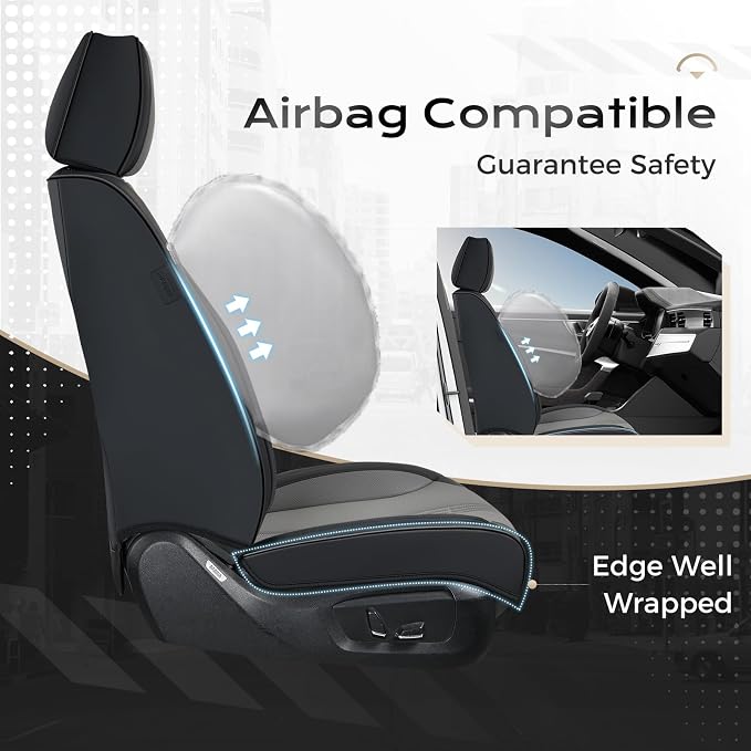 Coverado Car Seat Covers Full Set, Front Seat Covers with Lumbar Support and Back Seat Cover Waterproof Leather Automotive Seat Cover, Universal Car Interior Protectors Cushion for Most Cars