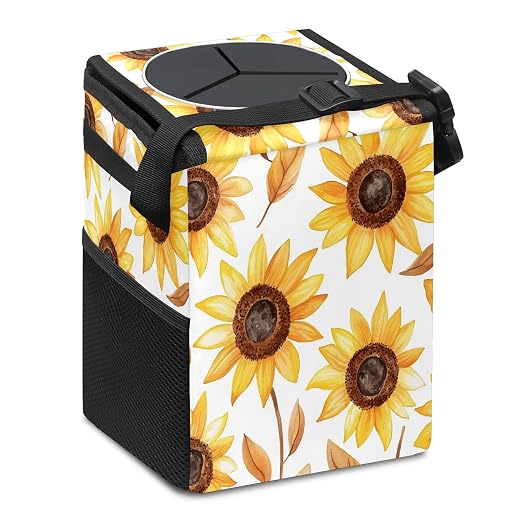 Car Trash Can – Multi-Purpose, Lightweight and Portable with Durable Water-Resistant Coating, No Installation Required, Practical and Ample Capacity, Variety of Colors.Beautiful Sunflower