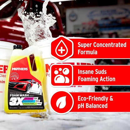 Mothers Triple Action Foam Wash, 100 oz. — pH Balanced, Eco-Friendly, Super-Sudsy, Foam Cannon, Safely Clean Without Stripping Wax, Sealant or Coating, Remove Dirt & Grime, Super Concentrated (05610)