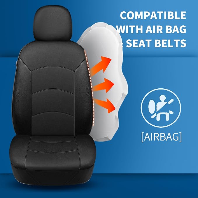 HChengkikz Car Seat Covers Front Seat, Waterproof Neoprene Seat Covers, Airbag Compatible, Universal Fit Most Sedans, SUVs, Trucks (Black)