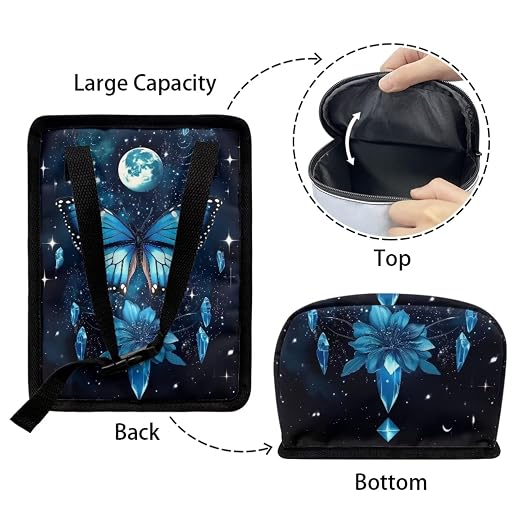 Butterfly Floral and Moon Pattern Car Trash Can with Lid and Zipper Portable Foldable Trash Bin for Car Interior Accessories Multipurpose Garbage Can Bags Storage Organizer