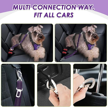 Lukovee Dog Car Harness Seat Belt, Adjustable Mesh Breathable Vest with Elastic Bungee Tether, Soft Padded 2-in-1 Safety Car Harness Seatbelt for Small Medium Large Dogs (Purple,S)