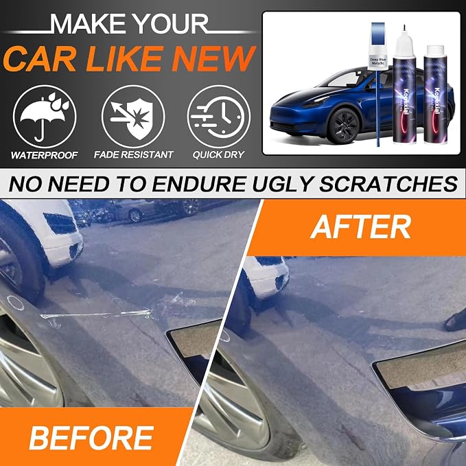 (Deep Blue Metallic PPSB) Car Touch up Paint Compatible with Tesla Model Y/3/X/S, Premium Car Scratch Remover for Deep Scratches, Car Paint Pen Scratch Repair Two-In-One Touch Up Paint