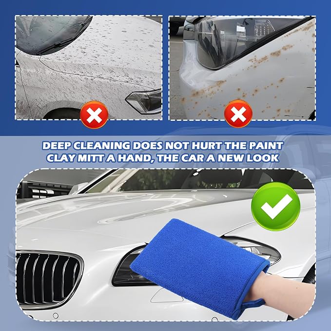 2PCS Car Clay Mitt Auto Detailing,Soft Clay Bar Mitt for Cleaning Car Surfaces,Anti-Scratch Cars Accessories Clays Mitts for Cars Detailings to Replace Traditional Clays Bar