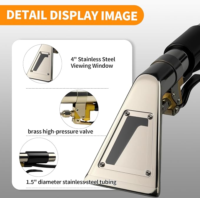 Upgrade Extractors Upholstery Detailing Tool with Viewing Window, Auto Detailing Tools Hand Wand, Carpet Cleaning Extractor with Clear Head for Mytee/ShopVac & Most Portable Carpet Attachment