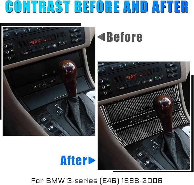 AIRSPEED for BMW E46 1998-2006 Center Console Gear Shift Ashtray & Storage Panel Cover, Carbon Fiber Interior Trim Accessories, Black