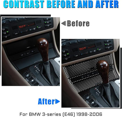 AIRSPEED for BMW E46 1998-2006 Center Console Gear Shift Ashtray & Storage Panel Cover, Carbon Fiber Interior Trim Accessories, Black