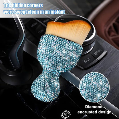 Bling Car Detailing Brush, Crystal Rhinestone Non-Scratch Vehicle Cleaning Dust Brush for Air Vent & Dashboard, Soft Bristles Automotive Interior Cleaning Tool, Universal Fit (Multicolor)