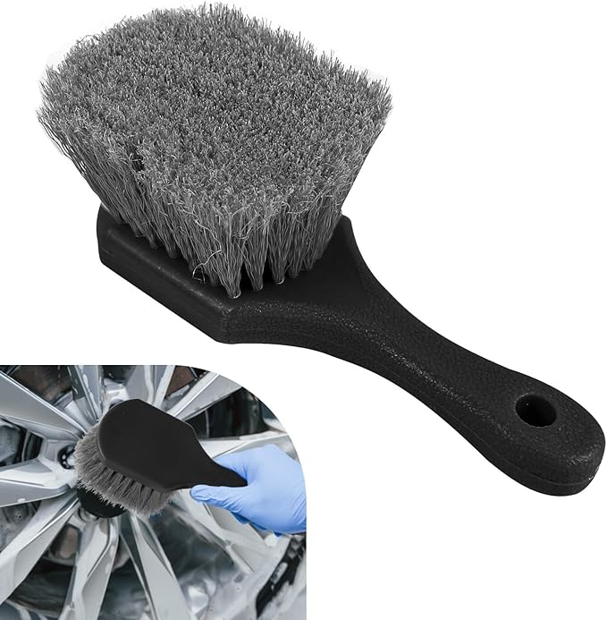 Hovom Car Wash Brush for Tire & Wheel Rim, Soft Bristle Wheel Cleaning Brushes, Short Handle Tire Cleaner Brush Releases Dirt and Road Grime, Universal Car Cleaning Supplies (Black)