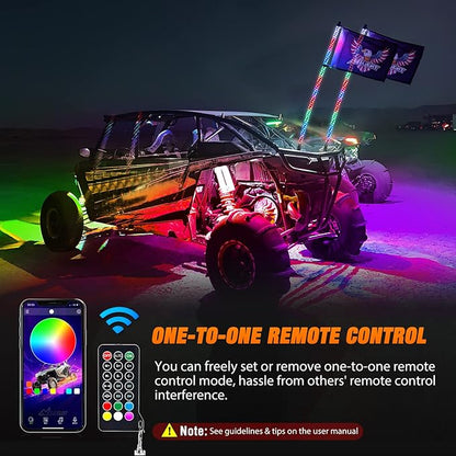 Nilight 2PCS 3FT RGB LED Whip Light and 4 PCS Rock Lights Combo, Remote & App Control w/DIY Chasing Patterns Stop Turn Reverse Safety Antenna Lighted Whips for ATV UTV
