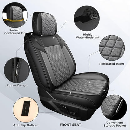 FREESOO Seat Covers for Dodge Ram 2019-2026 Ram 1500 Crew Quad Regular Cab 2011-2026 2500 3500 Mega Cab Bighorn Longhorn Laramie Tradesman, with Flat Bench, Black Grey