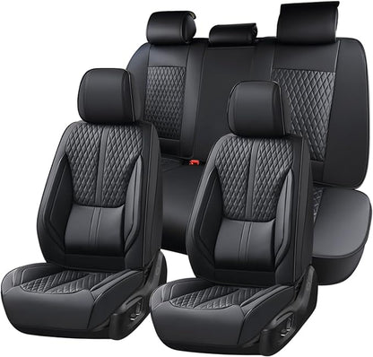 Huidasource Seat Covers, Luxury Nappa Leather Car Seat Cover with Velcro Adjustable, Airbag, Lumbar Support, Cooling ＆ Heating, Seat Covers Full Set Universal Fit for Most Cars SUV Trucks, Black