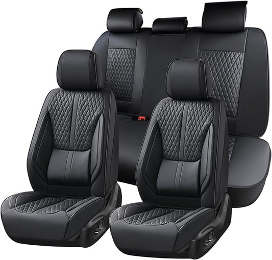Huidasource Seat Covers, Luxury Nappa Leather Car Seat Cover with Velcro Adjustable, Airbag, Lumbar Support, Cooling ＆ Heating, Seat Covers Full Set Universal Fit for Most Cars SUV Trucks, Black