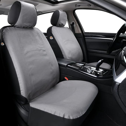 Coverado Car Seat Covers Front, Canvas Universal Seat Covers for Cars, 2-Pack Car Seat Cushions, Auto Seats Protectors for Kids & Dogs, Driver Seat Covers Fit for Most Vehicles Trucks SUVs/Gray