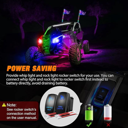 Nilight 2PCS 3FT RGB LED Whip Light and 8 PCS Rock Lights Combo, Remote & App Control w/DIY Chasing Patterns Stop Turn Reverse Safety Antenna Lighted Whips for ATV UTV