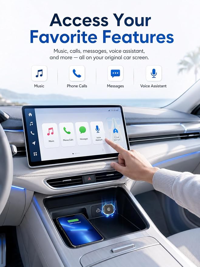 Mini Wireless CarPlay & Android Auto Adapter, Low-Profile USB-A 2-in-1 Wireless Adapter for Factory Wired CarPlay/Android Auto Cars, Plug-in Once Auto Reconnect, 5GHz WiFi, USB-C Adapter Included