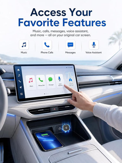 Mini Wireless CarPlay & Android Auto Adapter, Low-Profile USB-A 2-in-1 Wireless Adapter for Factory Wired CarPlay/Android Auto Cars, Plug-in Once Auto Reconnect, 5GHz WiFi, USB-C Adapter Included