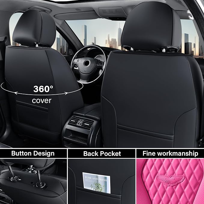 Coverado Auto Seat Covers, Car Seat Covers Full Set, Rose Car Seat Cover, Driver Seat Covers Front Seats Rear Seat Cover, Luxury Car Seat Cushion,Leather Seat Cover Seat Protector Fit for Most Cars