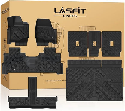 LASFIT Floor Mats&Cargo with Backrest Mats for 8 Seats 2025 2026 2027 Ford Expedition MAX, All Weather TPE Custom Fit for Car Liners, 1st& 2nd& 3rd, (Only Fit 3rd Row 40/20/40 Split Bench seat) 5pcs