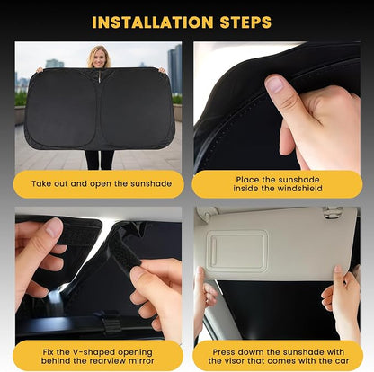 Windshield Sun Shade, Car Sun Shade Windshield, Reflector Sunshade Offers Ultimate Protection for Car Interior, Reflective Polyester Blocks Heat for Cars,Trucks,SUVs (57 x 32 in)