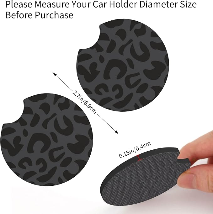 Black Leopard Print Steering Wheel Cover14-15In + 2 Pieces Car Coasters | Anti-Slip Breathable Cheetah Animal Print Car Wheel Cover Accessories for Women,Universal