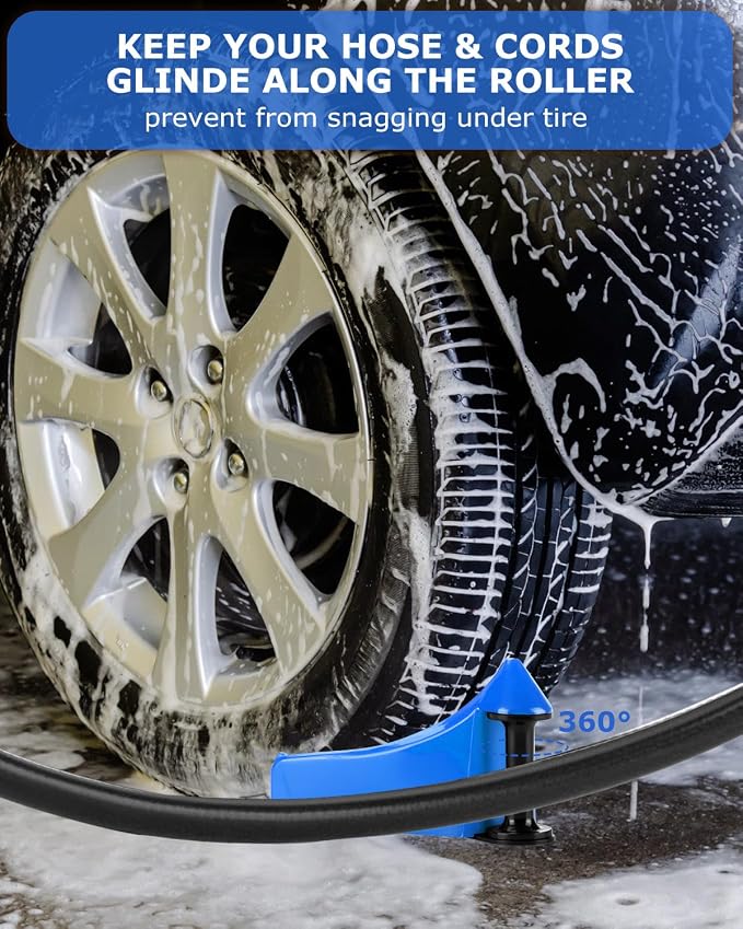Car Hose Guide 4PCS, Hose Guide for Car Wash Detail, Tire Hose Roller Preventing Pressure Washer Hose from Stuck and Snagging Car Wash Tool for SUV Pickup Truck RV ATV Motorcycle (Blue)