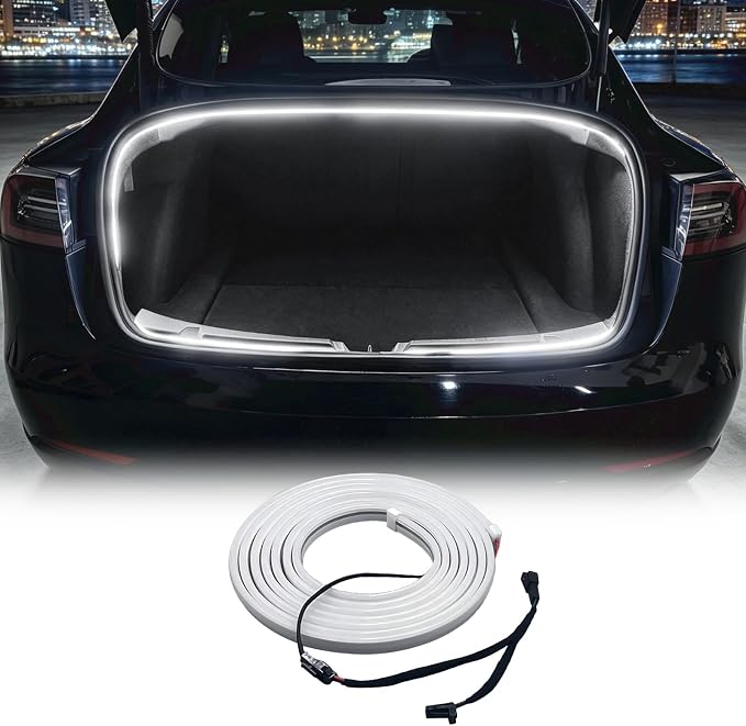 Trunk LED Light Strip for Tesla Model 3 2018-2023 - Waterproof & Easy Installation Interior Lighting Bar with Flexible Silicone, Trunk Ambient Lighting Accessories (DC 15V, Cool White)