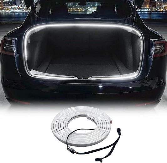 Trunk LED Light Strip for Tesla Model 3 2018-2023 - Waterproof & Easy Installation Interior Lighting Bar with Flexible Silicone, Trunk Ambient Lighting Accessories (DC 15V, Cool White)