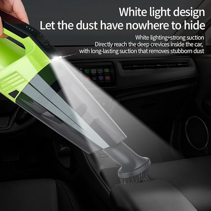 Cordless Car Vacuum: Portable Handheld Vacuum with LED Light, High Power Suction, Lightweight Rechargeable Hand Vacuum Cleaner for Car, Home, Office, and Pet Hair - Green