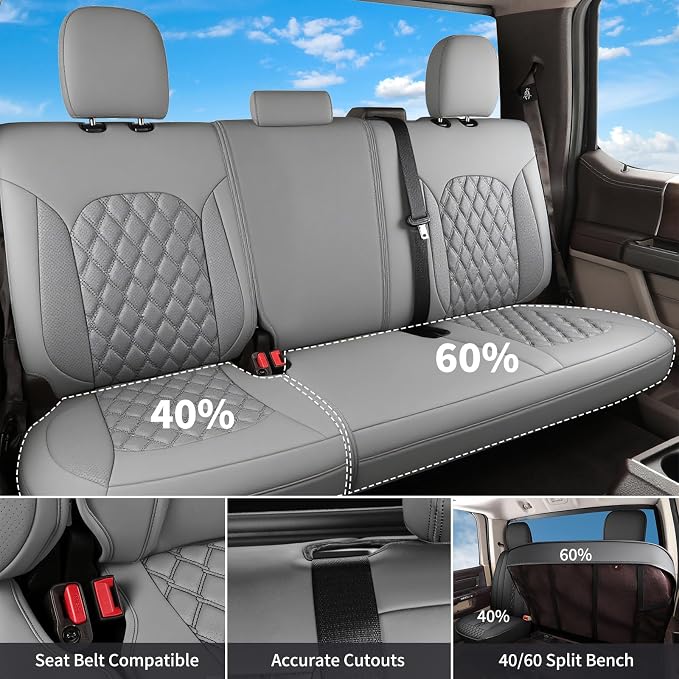 Huidasource Seat Covers Fit for 4th Gen Toyota Tacoma SR, SR5, Limited, TRD Sport/Off-Road,Trailhunter Double/Crew Cab, 360° Full-wrap Automotive Car Leather Seat Cushion Cover (Full Set/Gray)