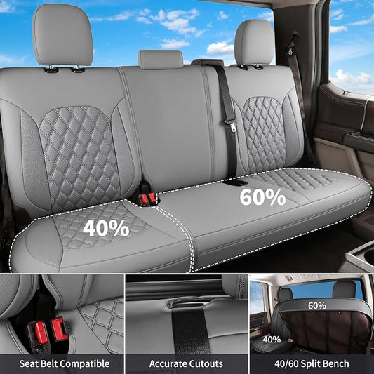 Huidasource Seat Covers Fit for 4th Gen Toyota Tacoma SR, SR5, Limited, TRD Sport/Off-Road,Trailhunter Double/Crew Cab, 360° Full-wrap Automotive Car Leather Seat Cushion Cover (Full Set/Gray)