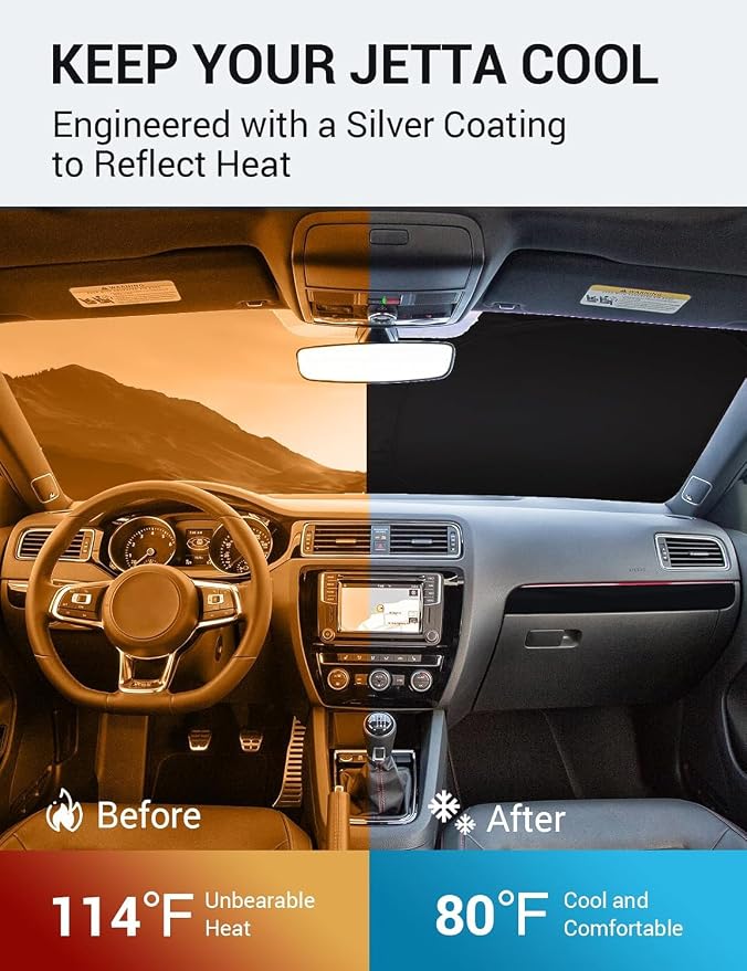 Proadsy 2026 Upgrade Windshield Sun Shade Custom Fit 2011-2018 VW Jetta Foldable Front Sunshade Protector Sun Visor Blocks UV Rays Keep Car Cooler