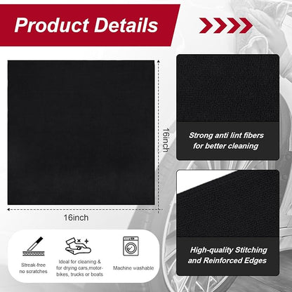 Oudain 200 Pcs Microfiber Cleaning Cloth 16x16 Inch Microfiber Towels for Car Ultra Absorbent Cleaning Rags Reusable Lint Free Streak Free Detailing Towel for Car Washing Drying Dusting (Black)