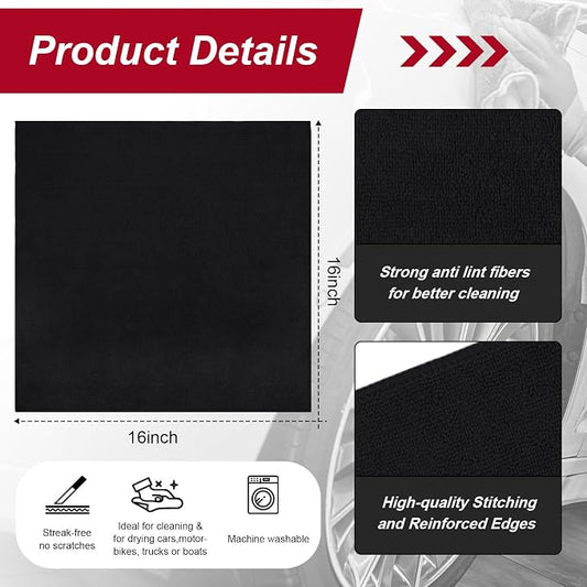Oudain 200 Pcs Microfiber Cleaning Cloth 16x16 Inch Microfiber Towels for Car Ultra Absorbent Cleaning Rags Reusable Lint Free Streak Free Detailing Towel for Car Washing Drying Dusting (Black)