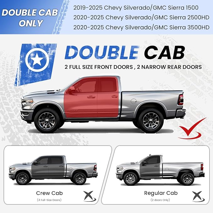 PZ 6.5" Rustproof Running Boards Side Steps Compatible with Chevy Silverado/GMC Sierra 1500 Double Cab 2019-2025, 2020-2025 2500HD 3500HD，500LBS Anti-slip Stainless Steel No Drill Truck Running Boards
